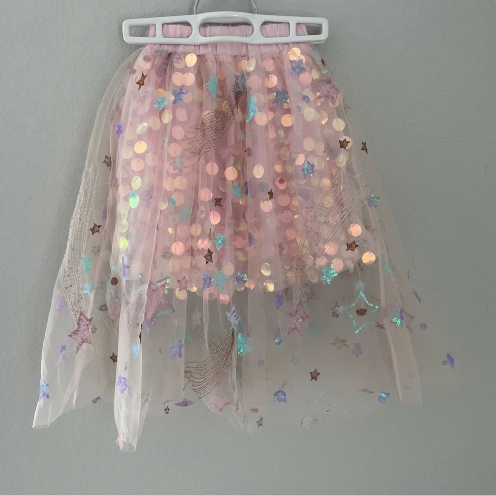Stella Cove Sequin Tulle Sparkle Midi Skirt Size 4 Pink Stars